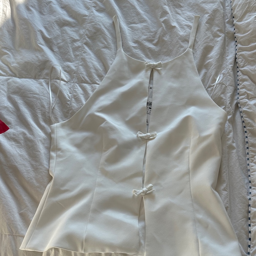 Zara White Sleeveless Top with Bow Details